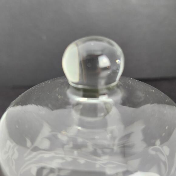 Vintage Miniature Glass Domed Butter Dish Etched Butterflies Vines Votive Candle - Picture 4 of 12